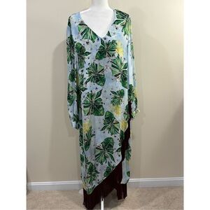 Ala von Auersperg Women's Leaf Print Silk Caftan Rita Dress Multicolor 2XL NWT